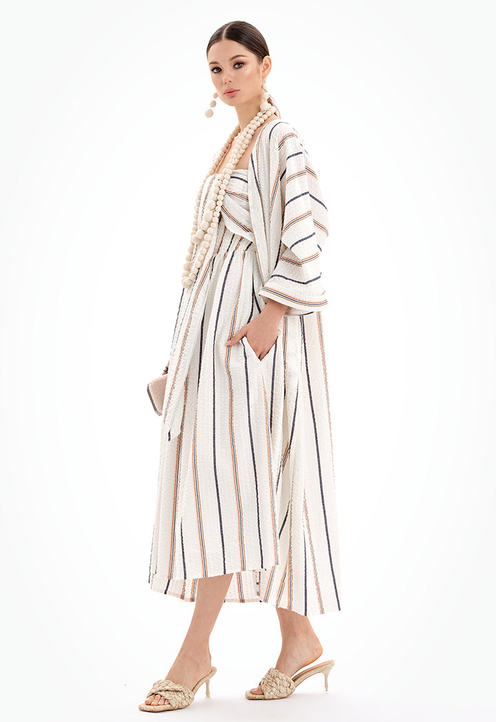 Open Front Striped Maxi Kimono