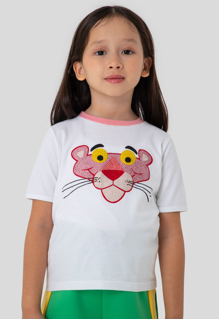 Pink Panther Rhinestone Print T-Shirt