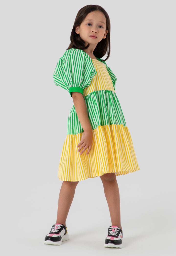 Striped Color Block Square Neck Dress