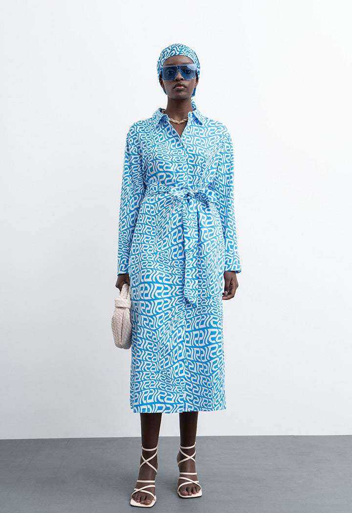 All Over Monogram Wavy Patterned Shirt Dress