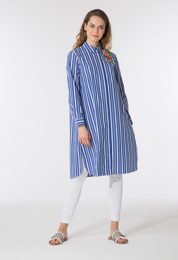 Indigo Striped Midi Shirt Dress