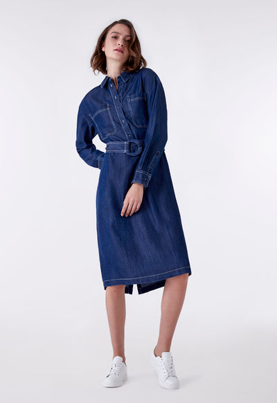 Dark Denim Belted Shirt Dress