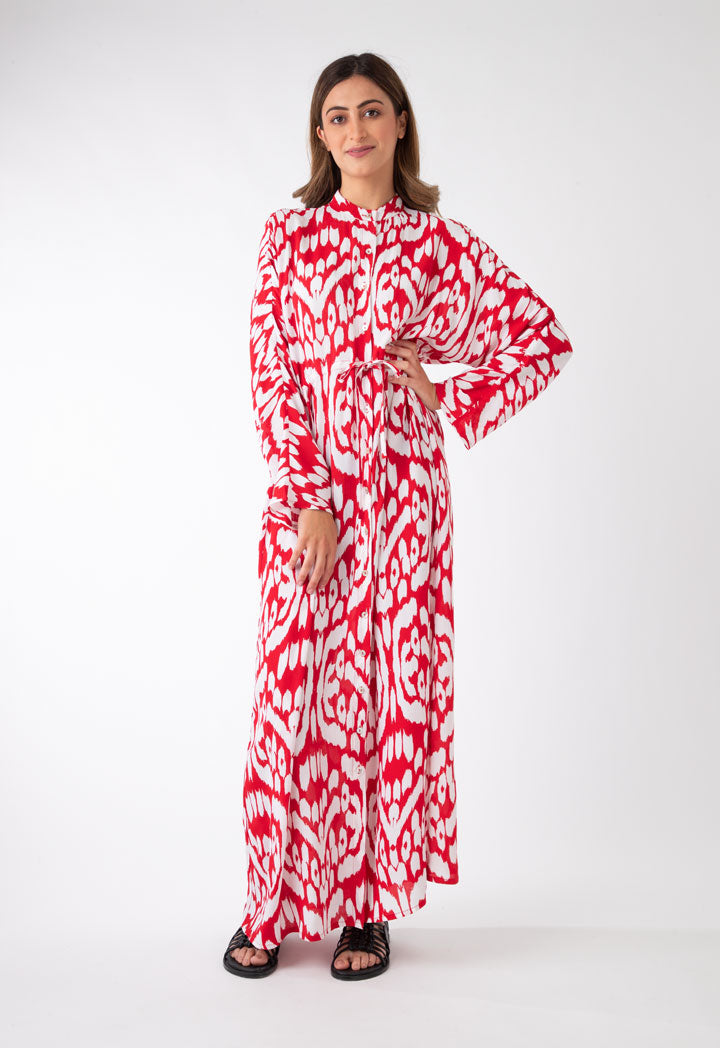 Ikat Printed Maxi Shirt Dress