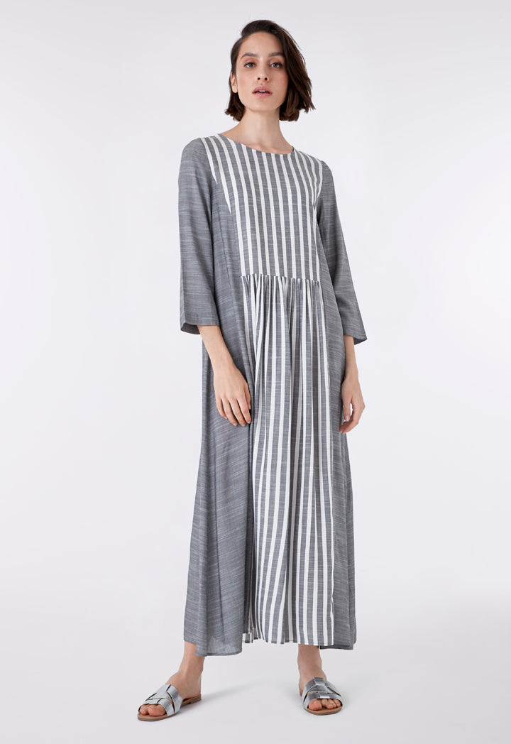 Mix Solid Stripe Slub Dress