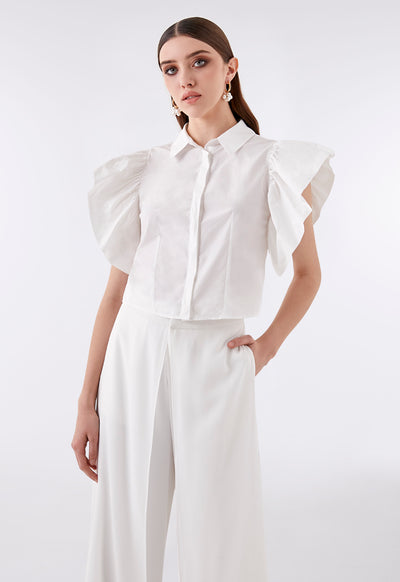 Ruffle Sleeve Button Down Shirt