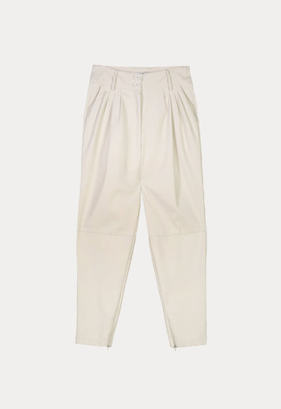 Pleated Faux Leather Solid Pegged Trouser