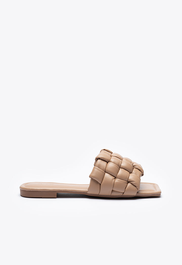 Quilt Braided Flat Slide Sandals