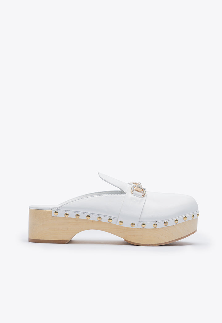 Studded Clogs With Low Wooden Heel