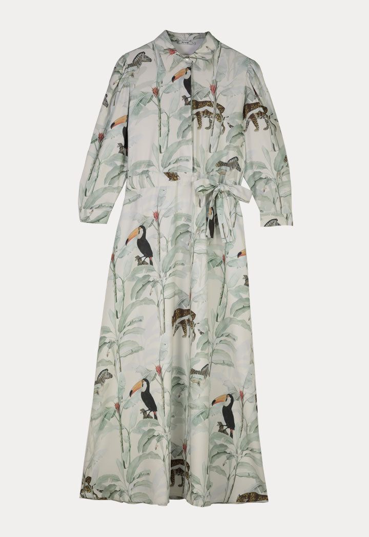 Tropical Printed Flared Maxi Dress