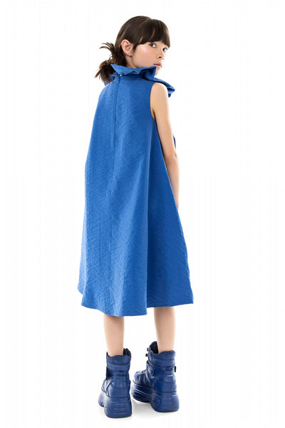 RUFFLE NECK COBALT DRESS