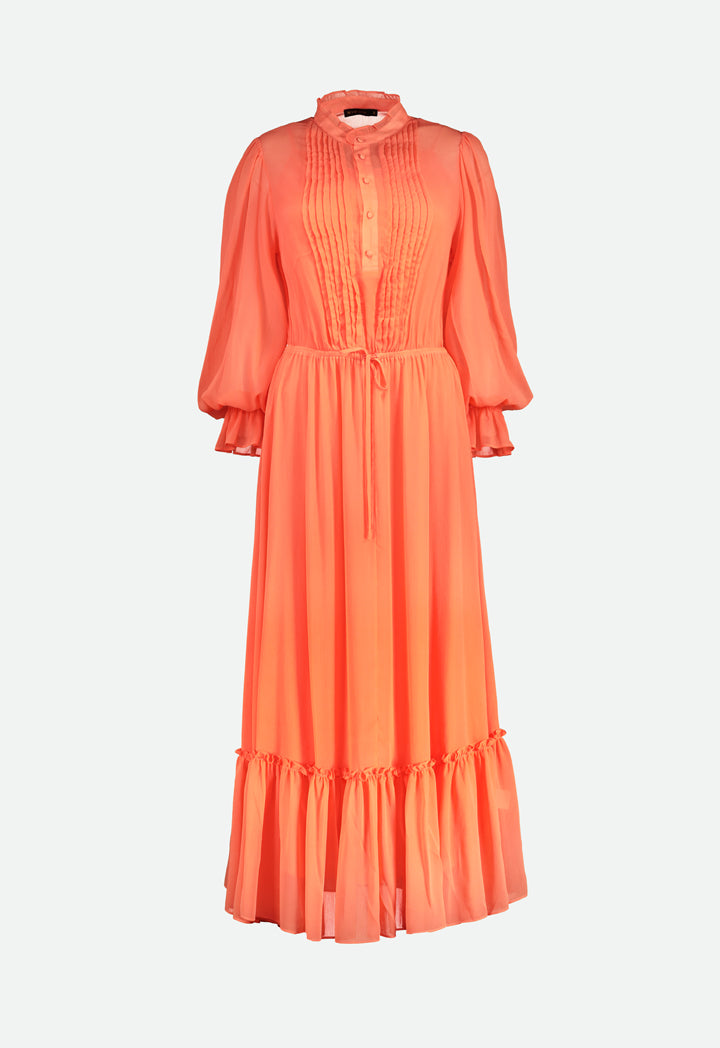 Ribbed Crepe Pleated Yoke Dress - Fresqa