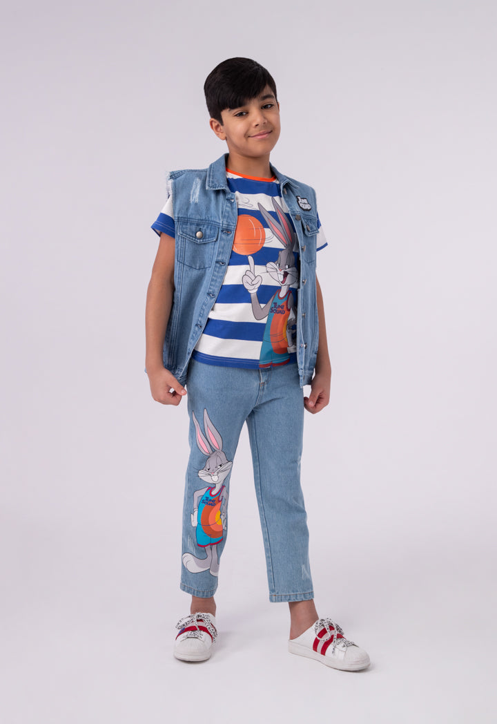 Space Jam Rubber Print Scratch Denim Pants