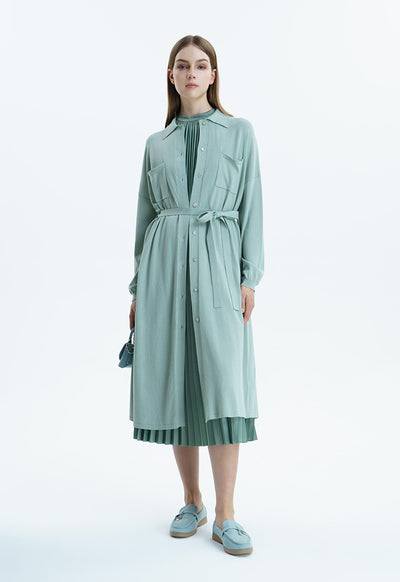 Solid Shirt Jersey Dress With Belt