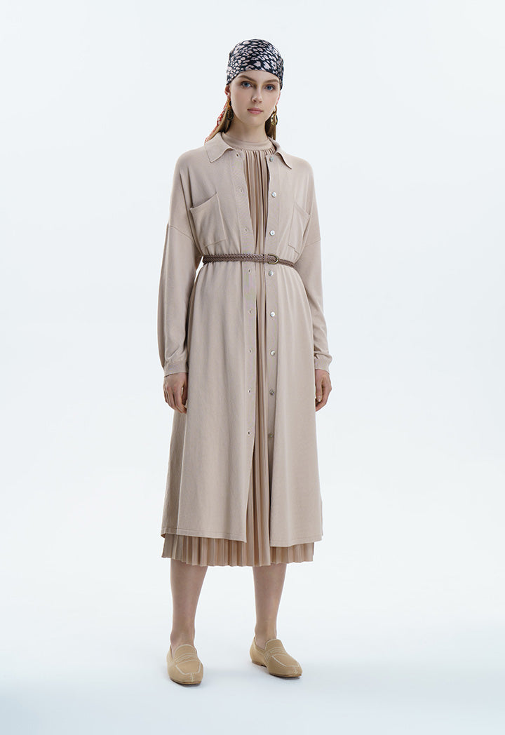 Solid Shirt Jersey Dress With Belt