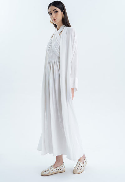 Shawl Collar Textured Casual Abaya