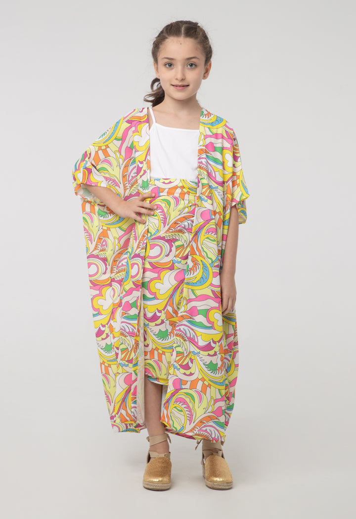 Multicolor Wrap Around Dress With Shrug Sets