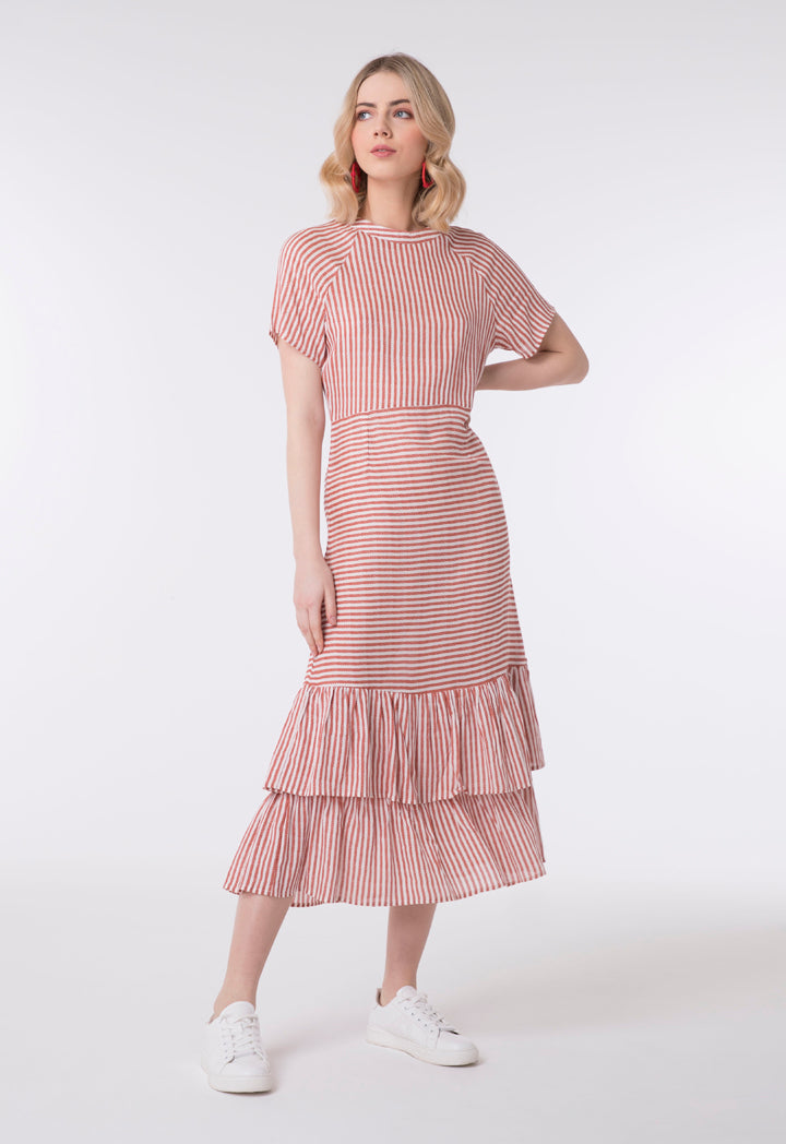 Striped Layered Ruffle Hem Dress