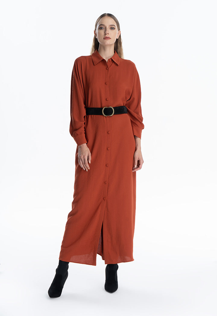 Self Fabric Button Oversized Batwing Maxi Dress