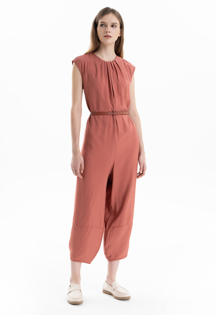 Solid Pleated Wide Leg Jumpsuit