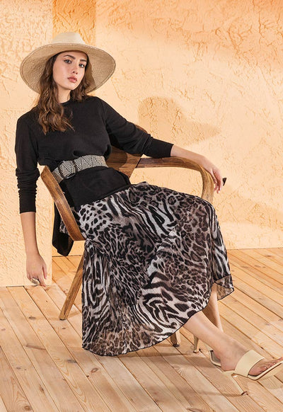 Pleated Leopard Print Skirt