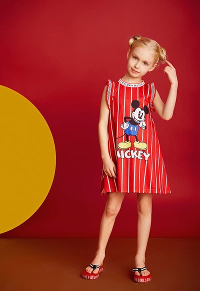 Mickey Mouse Striped Mesh Ruffle Rib Dress