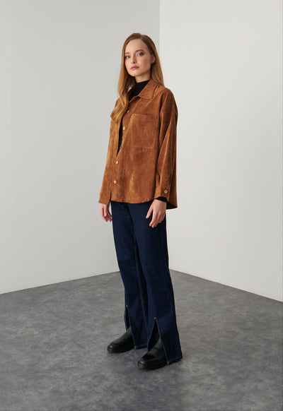 Drop Shoulder Corduroy Solid Shirt