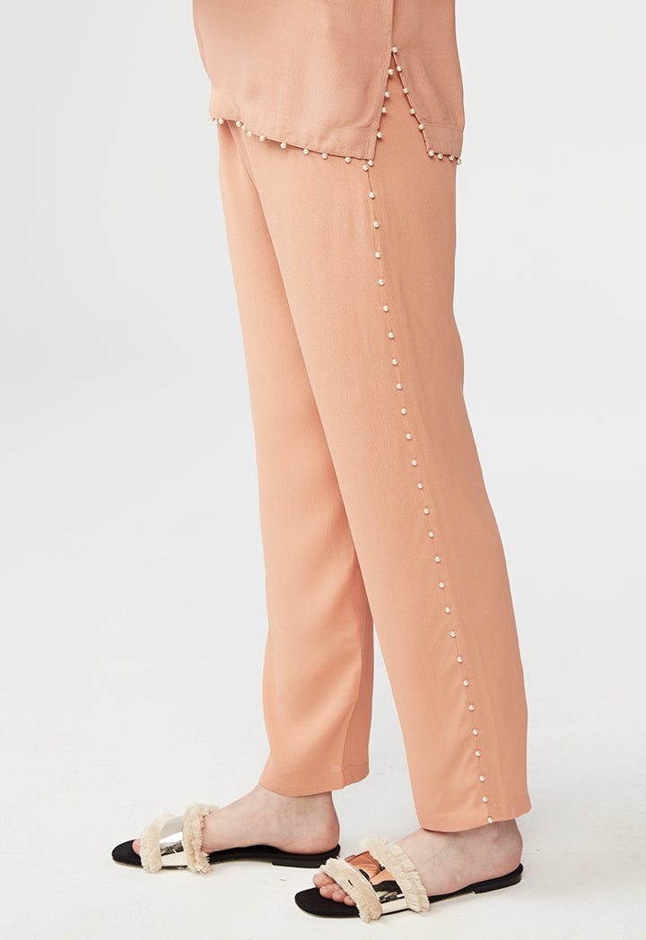 Pearl Embellished Crepe Pants