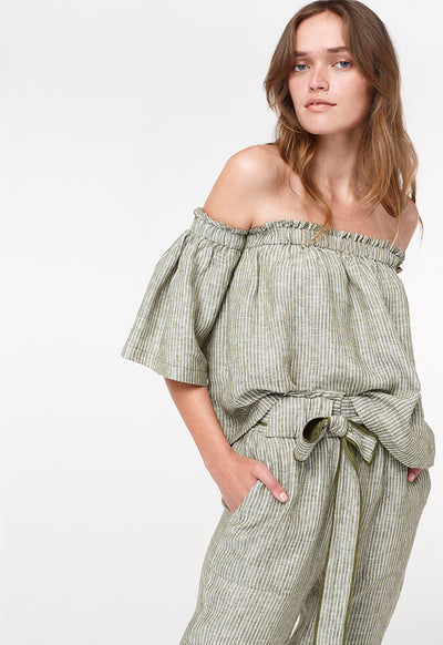 Stripe Bare Shoulder Blouse - Fresqa