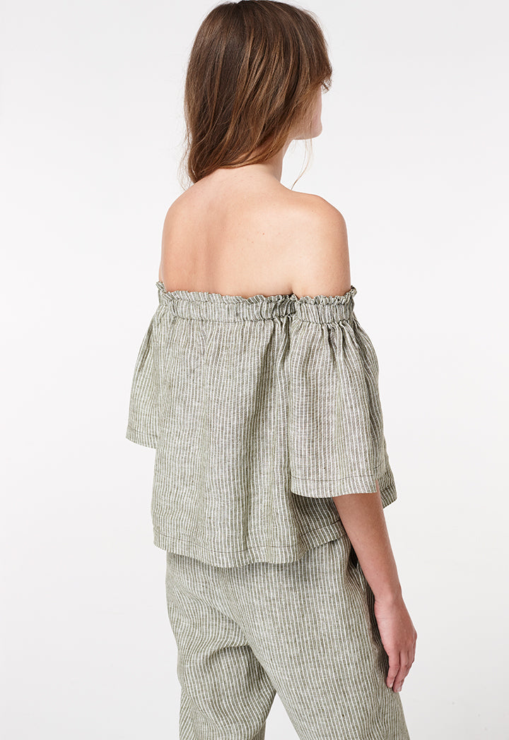 Stripe Bare Shoulder Blouse - Fresqa