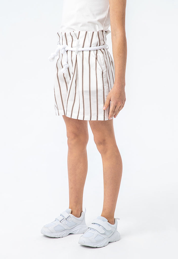 Striped High Waist Shorts With Robe Belt