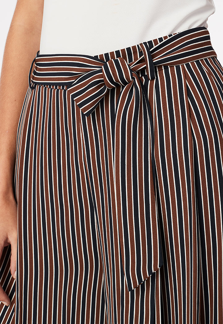 Navy-Brown Striped Culottes - Fresqa