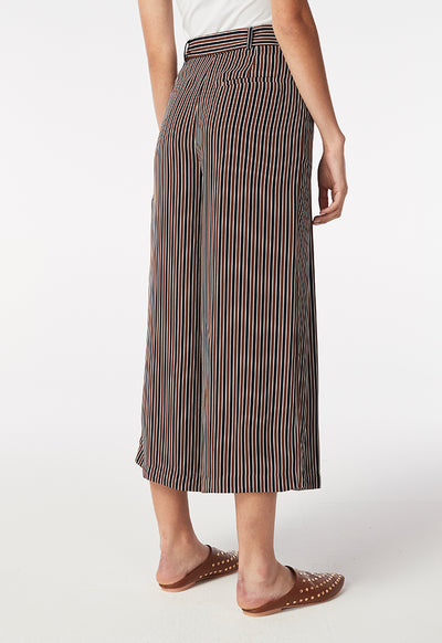 Navy-Brown Striped Culottes - Fresqa