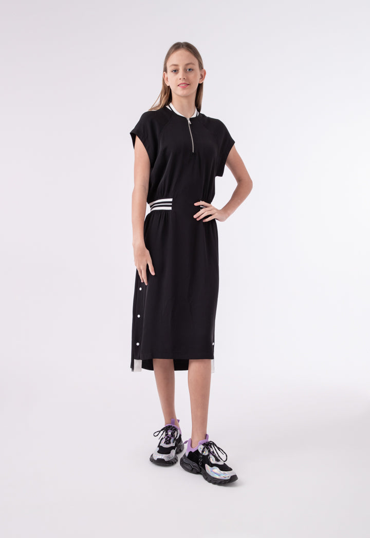 Stand Collar Rib Waist Dress