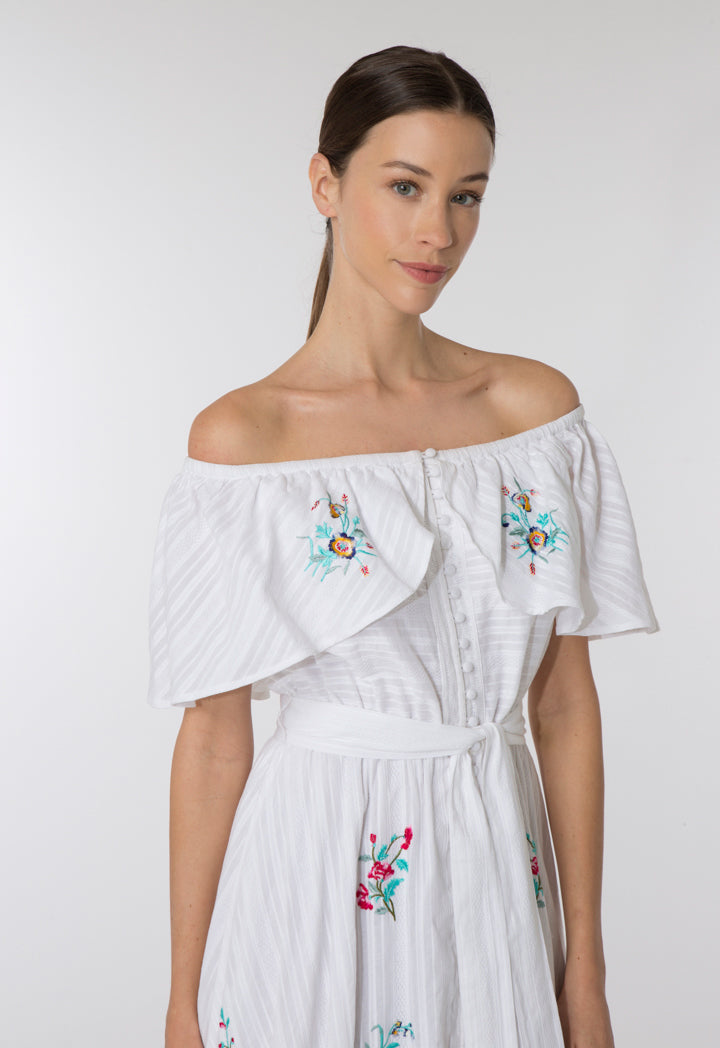 Embroidered Off Shoulder Dress