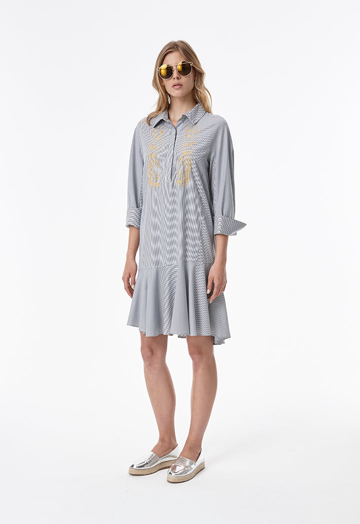 Embroidered Stripe Shirt Dress