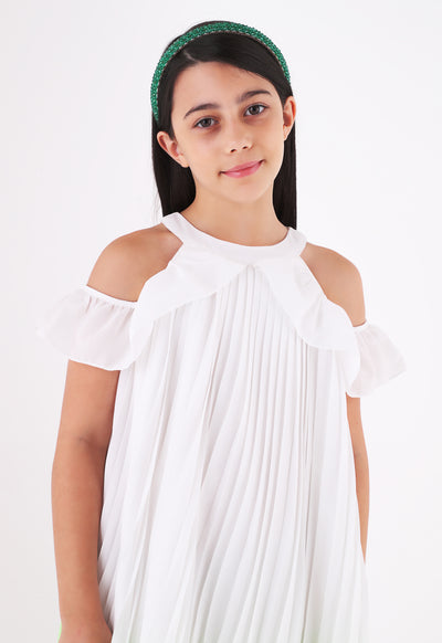 Organza Pleated Cold Shoulder Dress