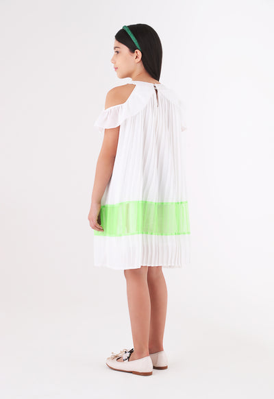 Organza Pleated Cold Shoulder Dress