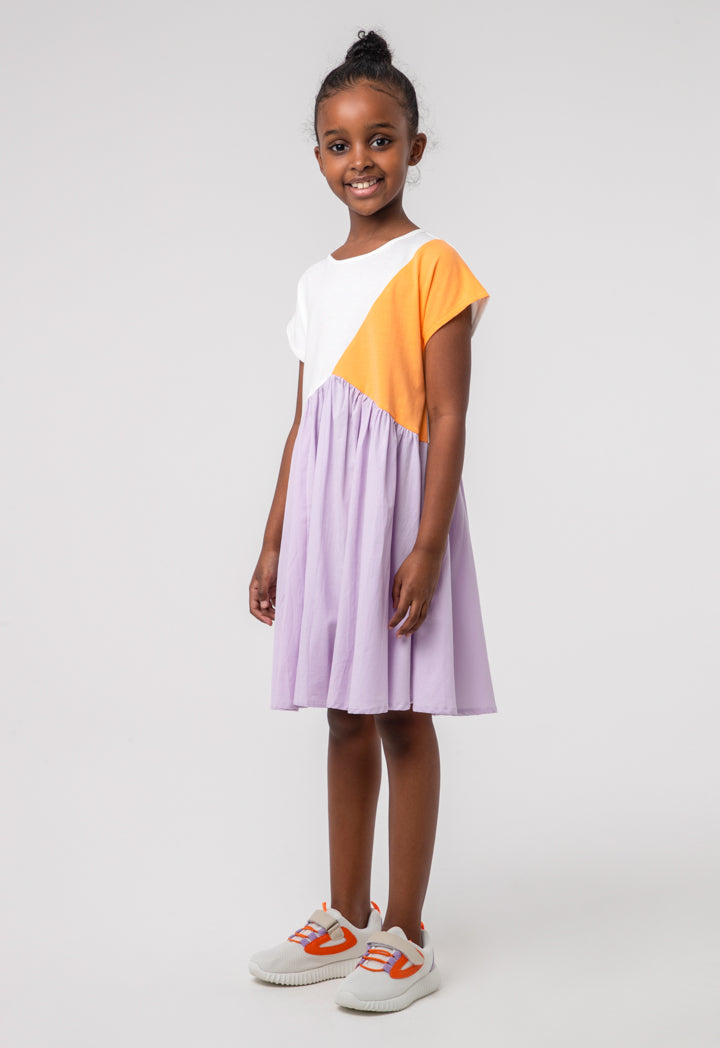 Color Block Flared Girls Dress