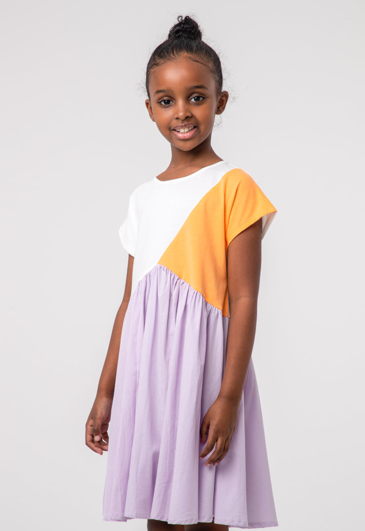 Color Block Flared Girls Dress