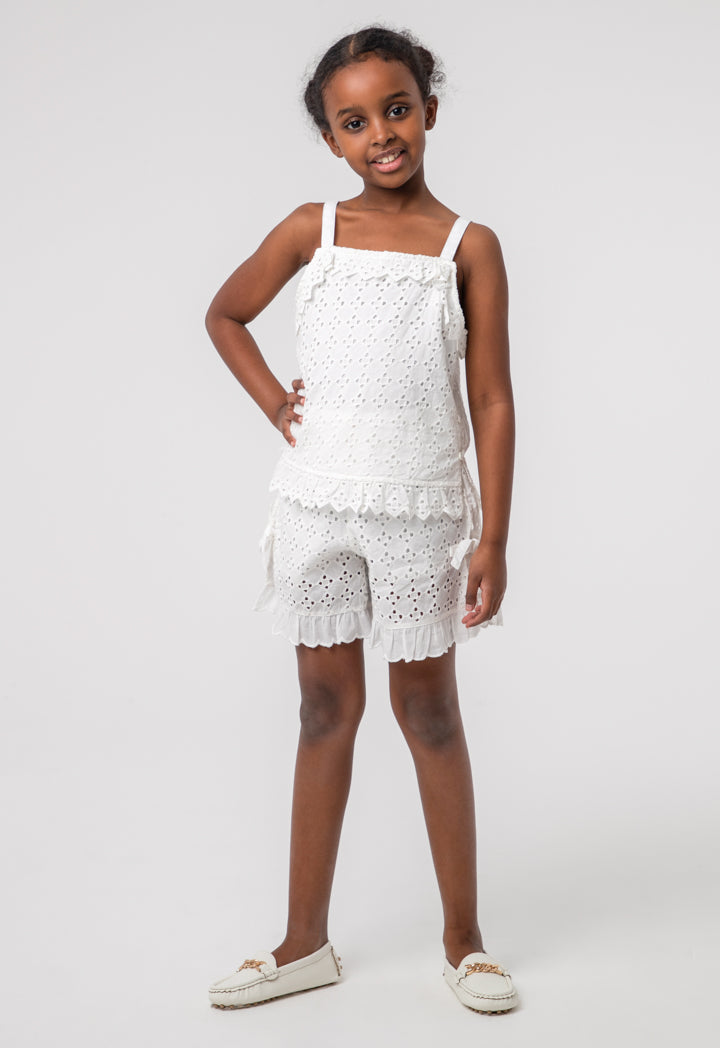 Schiffli Ruffle Diamond Pattern Shorts