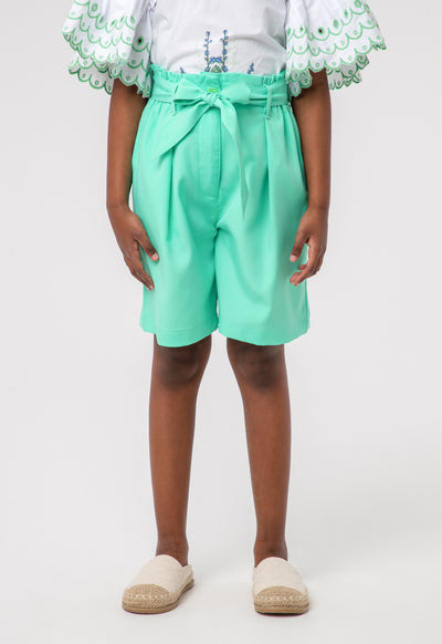 Solid Belted Wide Leg Ruffle Shorts