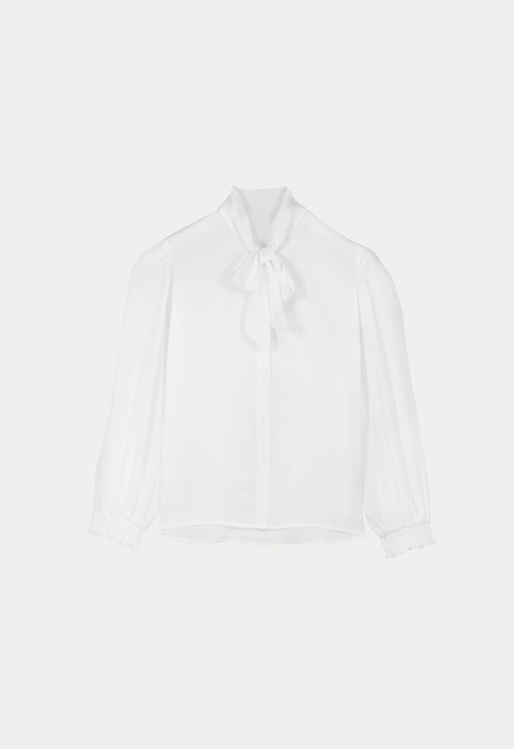 Self-Tie Ribbon Collared Solid Blouse