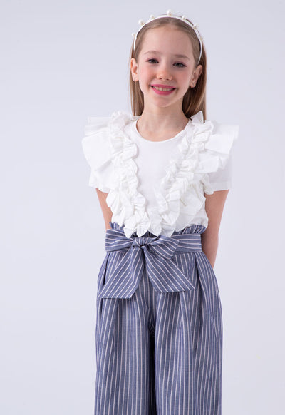 Belted Pants And Ruffled T-Shirt Set