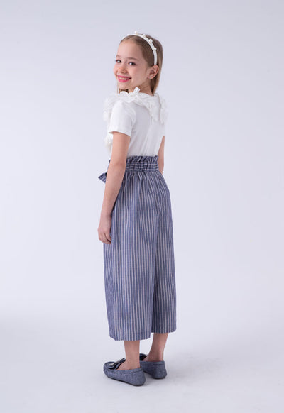 Belted Pants And Ruffled T-Shirt Set