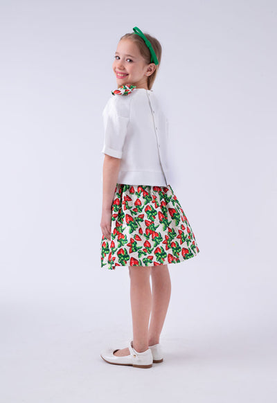 Bow Accent Blouse And Printed Skirt Set