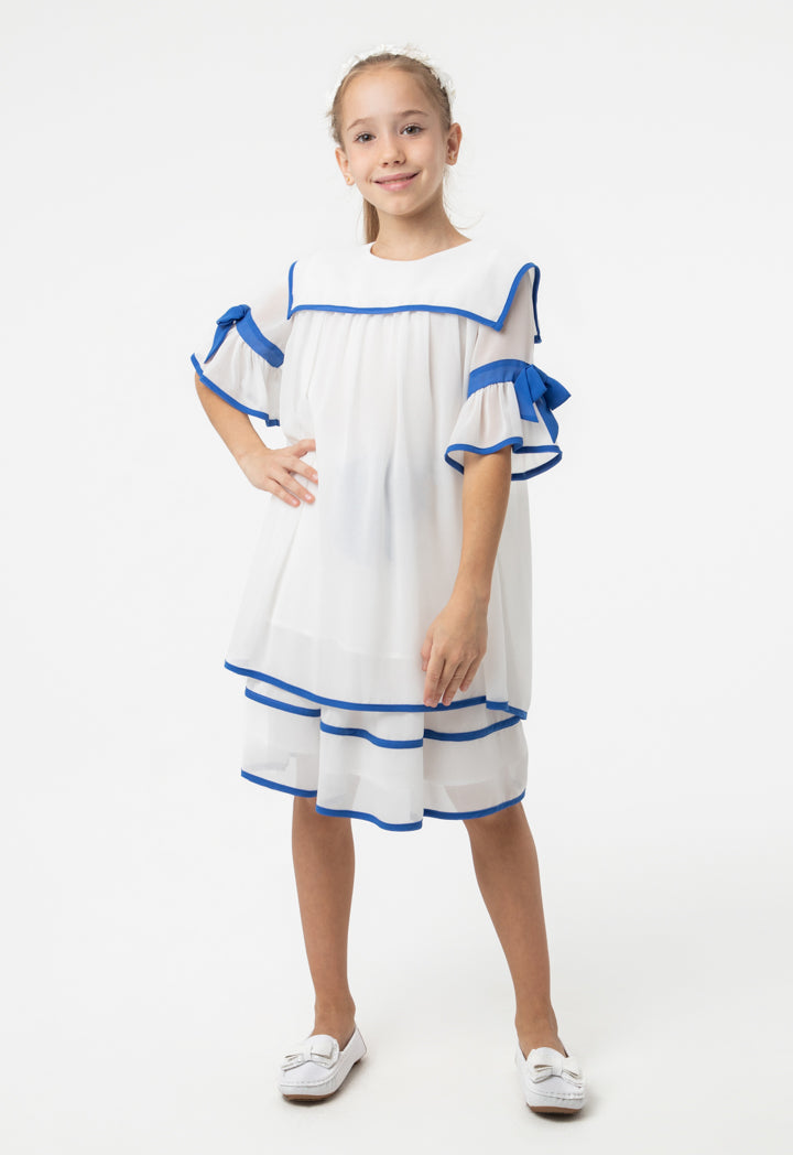 Contrast With Ribbons Blouse And Skirt Set