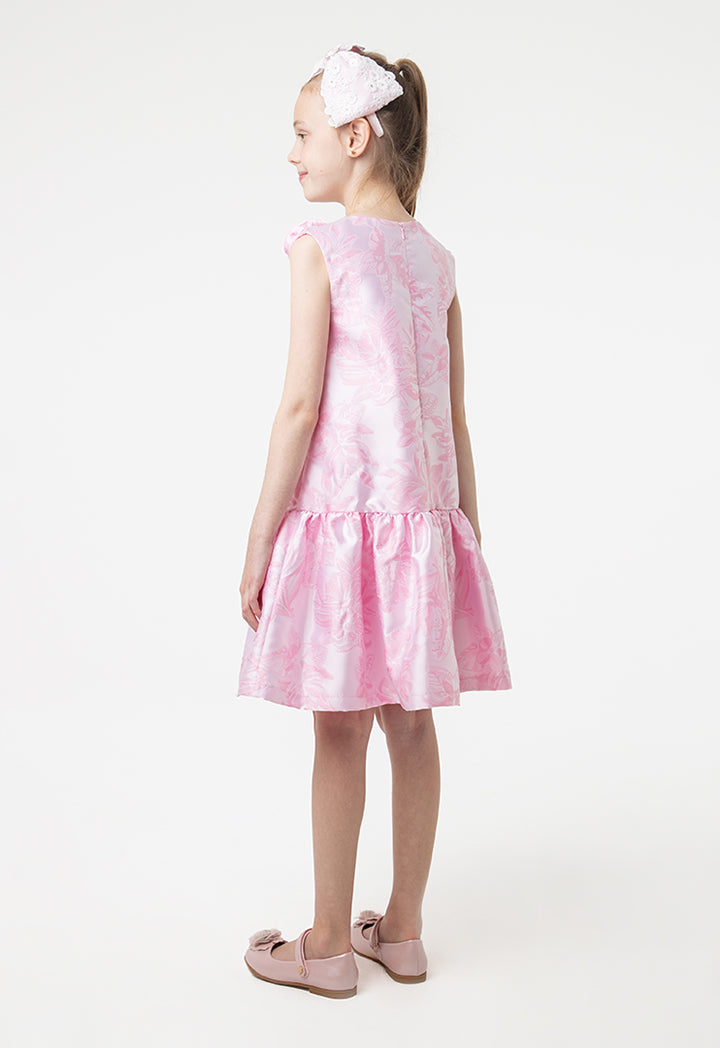 Solid Rose Bud Jacquard Ruffle Dress