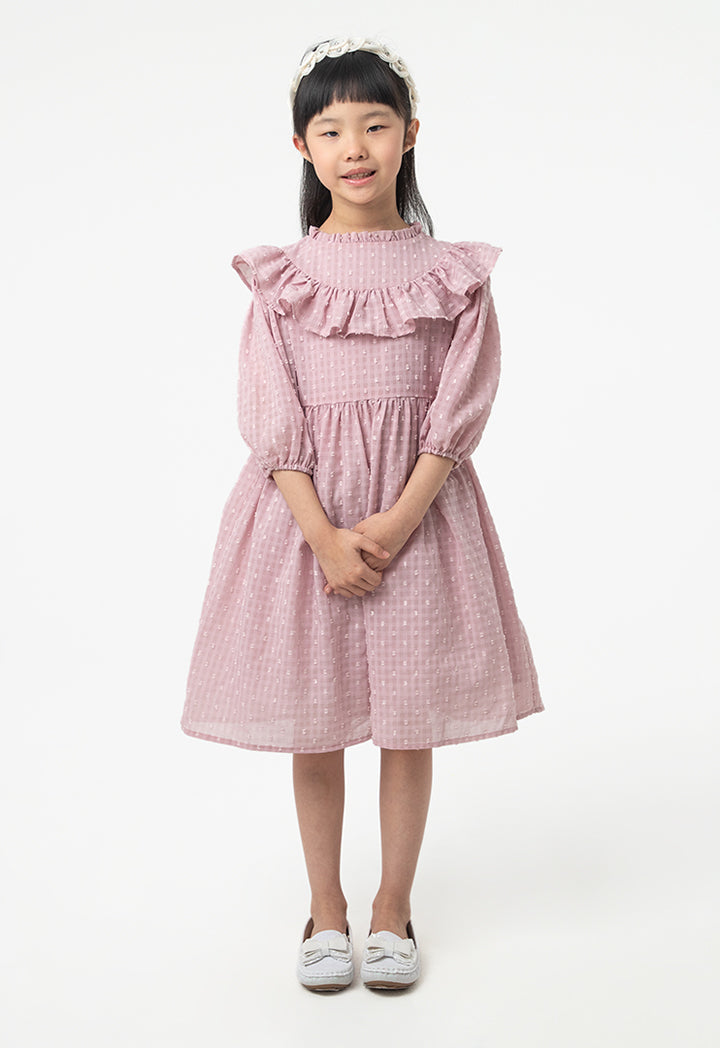 Frilled Textured A-Line Lined Midi Dress