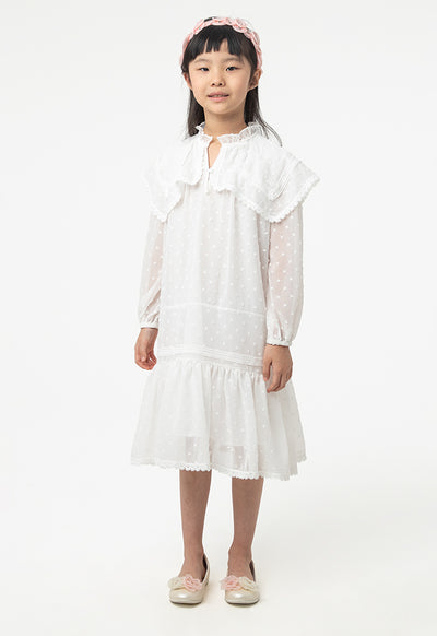 Frilled Collared With Buttons Drop Waist Dress