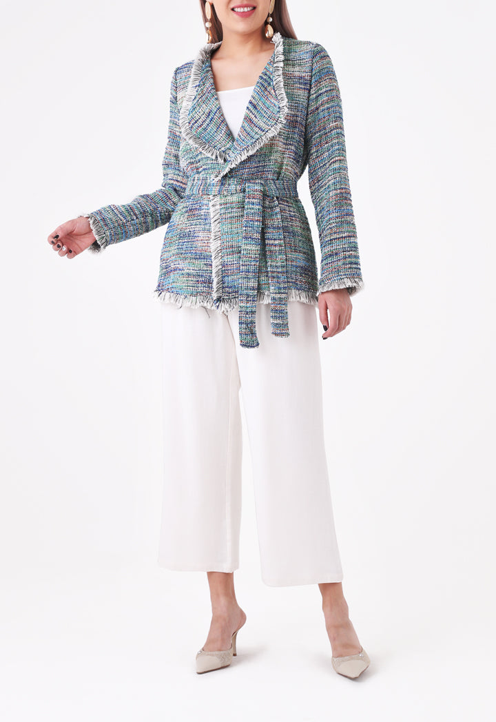 Multicolor Fringe Edge Tweed Jacket